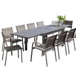 Table De Jardin Extensible 12 Places Aluminium Murano (320 X 100 Cm) - Gris Anthracite -Mobilier De Jardin 76775 1593007970