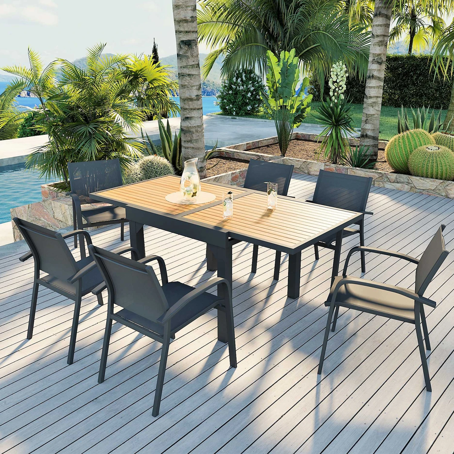Table de jardin extensible 8 places Aluminium effet bois Murano (180 x 90 cm)- Gris anthracite Table De Jardin Extensible 8 Places Aluminium Effet Bois Murano (180 X 90 Cm)- Gris Anthracite -Mobilier De Jardin 94579 1610704733