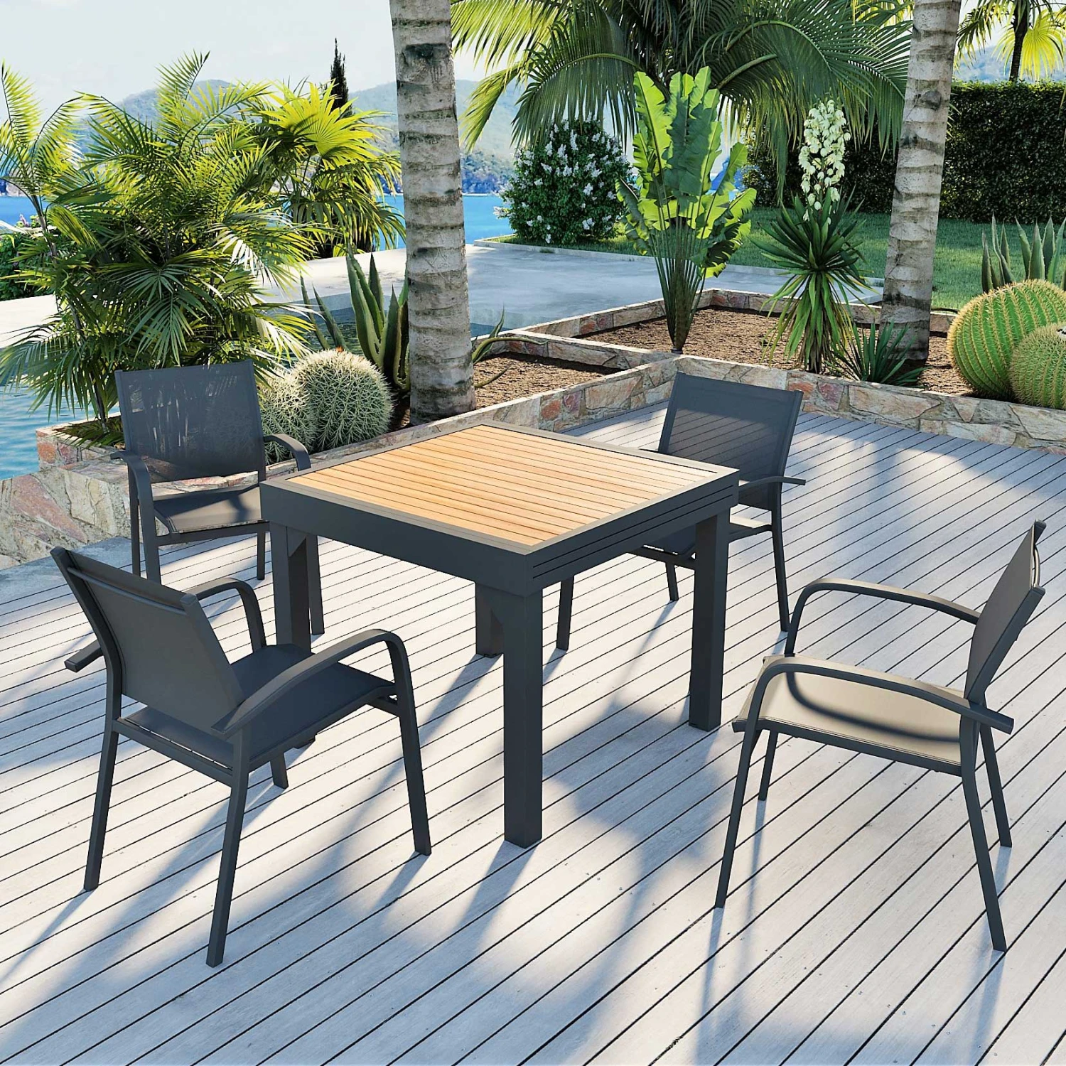 Table de jardin extensible 8 places Aluminium effet bois Murano (180 x 90 cm)- Gris anthracite Table De Jardin Extensible 8 Places Aluminium Effet Bois Murano (180 X 90 Cm)- Gris Anthracite -Mobilier De Jardin 94579 1610704783