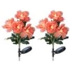 Lot De 2 Piques De Jardin Solaires LED Hibiscus - Rouge/ Blanc Chaud