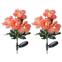 Lot De 2 Piques De Jardin Solaires LED Hibiscus - Rouge/ Blanc Chaud