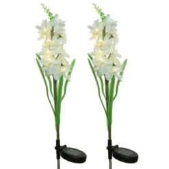 Lot De 2 Piques De Jardin Solaires LED Glaïeul - Blanc Chaud