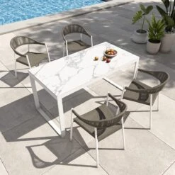 Mobilier De Jardin 26 Table De Jardin 8 Places Aluminium/Céramique Kore (180 X 90 Cm) - Blanche