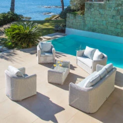 Canapé De Jardin 2 Places Calvi - Blanc/Gris Clair -Mobilier De Jardin canape de jardin 2 places calvi blanc perle 51193 3