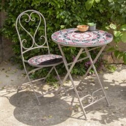 Chaise Bistro Mosaïque Narbonne Taupe/Rose -Mobilier De Jardin chaise bistro mosa que narbonne taupe rose 124746 1685693658