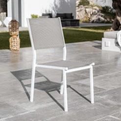 Chaise De Jardin Alu Empilable Murano - Blanc / Taupe