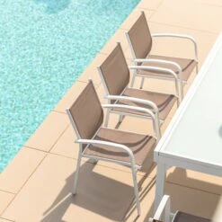 Fauteuil De Jardin Alu Empilable Murano - Blanc / Taupe -Mobilier De Jardin fauteuil de jardin alu empilable murano blanc taupe 76469 1648562097