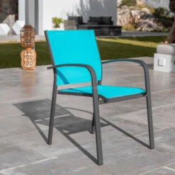 Fauteuil De Jardin Alu Empilable Murano - Gris Anthracite/Bleu