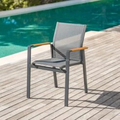 Fauteuil De Jardin Alu Empilable Bali - Gris Anthracite