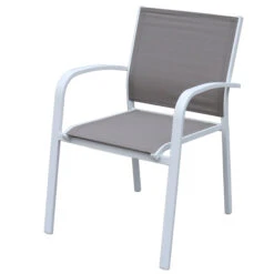 Fauteuil De Jardin Alu Empilable Murano - Blanc / Taupe -Mobilier De Jardin fauteuil de jardin en alu empilable murano blanc taupe 76469