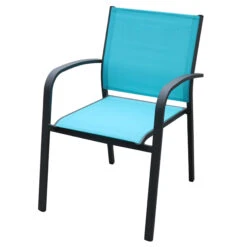 Fauteuil De Jardin Alu Empilable Murano - Gris Anthracite/Bleu -Mobilier De Jardin fauteuil de jardin en alu empilable murano bleu 76484