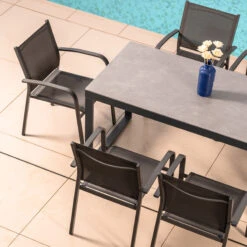 Table De Jardin 6 Places Aluminium/Céramique Kore (D120 Cm) - Gris Anthracite