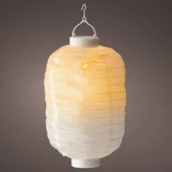 Lanterne Chinoise Solaire LED Cylindre Effet Flamme - Blanc Chaud