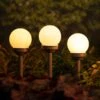Lot De 4 Bornes De Jardin Solaires Boule - Blanc Chaud