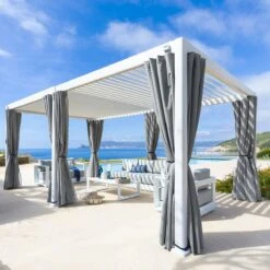 Lot De 6 Rideaux Et Rails Pour Pergola Evora (6 X 3,6 M) - Gris Clair