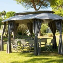 Mobilier De Jardin -Mobilier De Jardin lot de 8 rideaux de tonnelle maldives 3 x l5 m ardoise 50756 1645019237