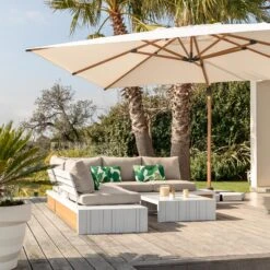 Parasol Déporté Yucatan Rectangulaire (L4 X 3m) - Bois Et Blanc