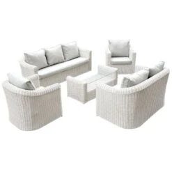 Salon De Jardin Calvi Blanc/Gris Clair - 7 Places -Mobilier De Jardin salon 5 pcs capri perle 1 4 44052