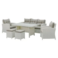 Salon De Jardin Tivoli Blanc/Taupe - 7 Places -Mobilier De Jardin salon de jardin 6 pcs resine tivoli blanc 76871