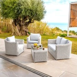 Salon De Jardin Calvi Blanc/Gris Clair - 4 Places