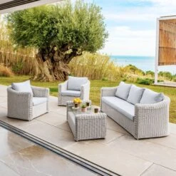 Salon De Jardin Calvi Blanc/Gris Clair - 5 Places