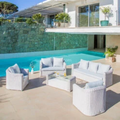 Salon De Jardin Calvi Blanc/Gris Clair - 7 Places