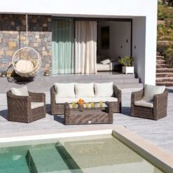 Salon De Jardin Calvi Sepia/Ecru - 5 Places