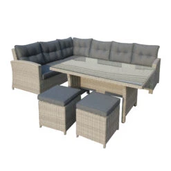 Salon De Jardin D'angle Tivoli Gris Clair/Gris Foncé - 7 Places -Mobilier De Jardin salon de jardin d angle 5 pcs resine tivoli gris 76862