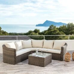 Salon De Jardin D'angle Calvi Sepia/Ecru - 5 Places
