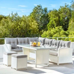 Salon De Jardin D'angle Tivoli Blanc/Taupe - 7 Places