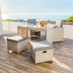 Salon De Jardin Encastrable Menorca Gris - 4 Places