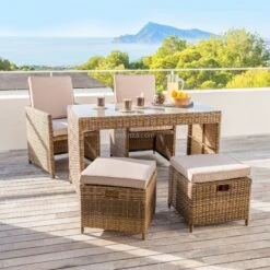 Salon De Jardin Encastrable Menorca Naturel - 4 Places