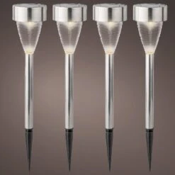 Lot De 4 Bornes De Jardin Solaires Gemme - Blanc Chaud -Mobilier De Jardin solar pique jardin lumineux acier 113099 1642603575