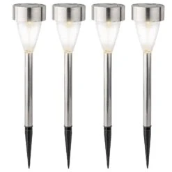 Lot De 4 Bornes De Jardin Solaires Gemme - Blanc Chaud -Mobilier De Jardin solar pique jardin lumineux acier 113099 1642603608