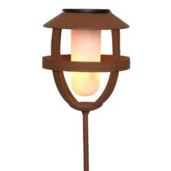 Borne De Jardin à LED Solaire Effet Flamme - Rouille