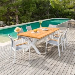 Mobilier De Jardin 28 Table De Jardin 8 Places Aluminium/Teck Bali (200 X 100 Cm) - Blanc