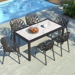 Table De Jardin 6 Places Aluminium/Céramique Torano (162 X 87 Cm) - Gris Anthracite/Blanc