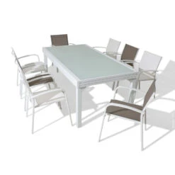 Table De Jardin Extensible 10 Places En Verre Murano (270 X 90 Cm) - Blanche -Mobilier De Jardin table de jardin extensible 10 places en verre murano 270 x 90 cm blanche 76634 1585041147