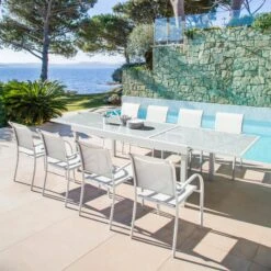 Table De Jardin Extensible 10 Places En Verre Murano (270 X 90 Cm) - Blanche