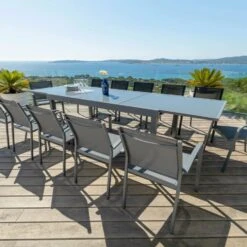 Table De Jardin Extensible 10 Places En Verre Murano (270 X 90 Cm) - Gris Ardoise