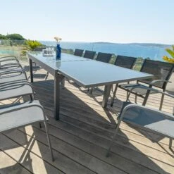 Table De Jardin Extensible 12 Places En Verre Murano (320 X 100 Cm) - Anthracite -Mobilier De Jardin table de jardin extensible 12 places en verre murano 320 x 100 cm anthracite 68605 1655725417