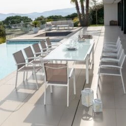 Table De Jardin Extensible 12 Places En Verre Murano (320 X 100 Cm) - Blanche