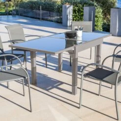 Table De Jardin Extensible 8 Places En Verre Murano (180 X 90 Cm) - Anthracite