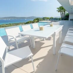 Table De Jardin Extensible 8 Places En Verre Murano (180 X 90 Cm) - Blanche