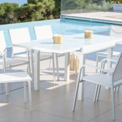 Table De Jardin Extensible 8 Places En Verre Murano (180 X 90 Cm) - Blanche -Mobilier De Jardin table de jardin extensible 8 places en verre murano 180 x 90 cm blanche 76613 1655724799