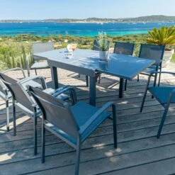 Table De Jardin Extensible 8 Places En Verre Murano (180 X 90 Cm) - Gris Ardoise