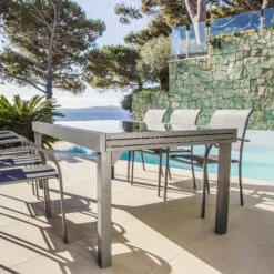 Table De Jardin Extensible 10 Places En Verre Murano (270 X 90 Cm) - Anthracite -Mobilier De Jardin table de jardin extensible en verre 270 x 90 cm anthracite 68575 2