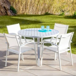 Table De Jardin 5 Places Aluminium Murano (D105 Cm) - Blanche
