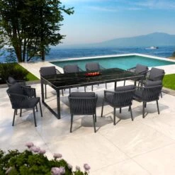 Table De Jardin 10 Places Aluminium/Céramique Kore (240 X 120 Cm) - Noir/Noir Marbré