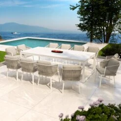 Table De Jardin 12 Places Aluminium/Céramique Kore (260 X 120 Cm) - Blanc/Gris Clair